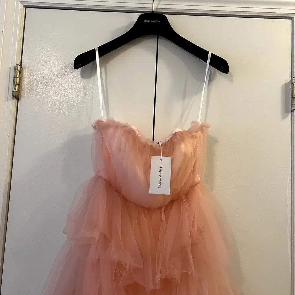 Elegant Pink Strapless Tulle Dress - Picture 4 of 7
